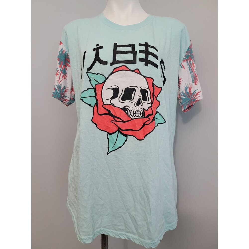Japanese text skull flower womens tshirt size CL